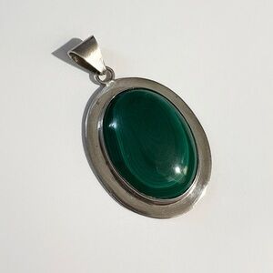 Vintage Sterling Silver Malachite Pendant Stamped 925 Mexico